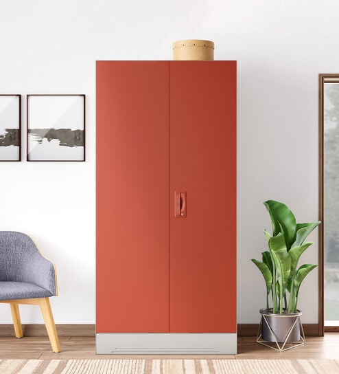 Slimline Steel 2 Door Almirah in Textured Terracotta Colour With 2 Shelves
