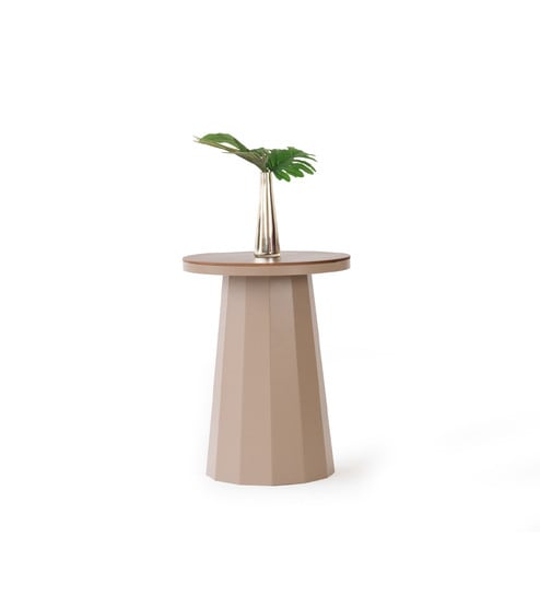 Slip Metal Side Table in Dusty Beige & Exotic Teak Finish