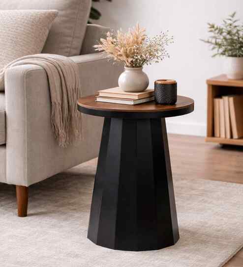 Slip Metal Side Table in Matte Black & Exotic Teak Finish
