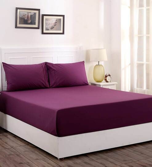 Purple Solid 200 TC 100% Cotton Single Bed Sized Bed Sheets With 1 Pillow Cover