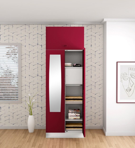 Buy Slimline 2 Door Almirah With Mirror In Textured Ceremine Red Colour By Godrej Interio Online Modern 2 Door Wardrobes Wardrobes Furniture Pepperfry Product