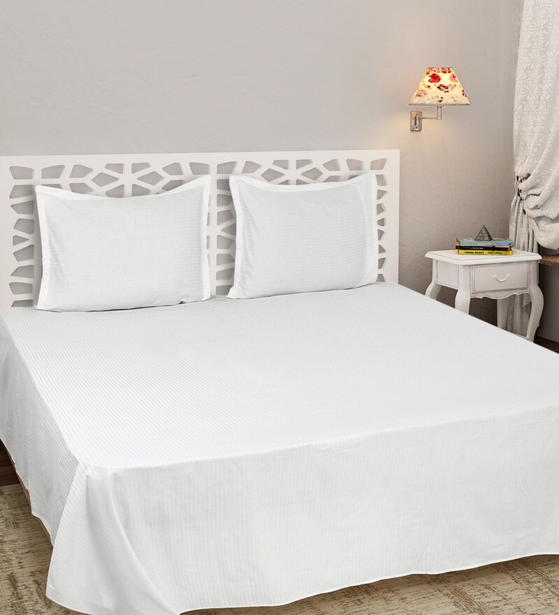 Buy White Cotton Satin King Size Self 