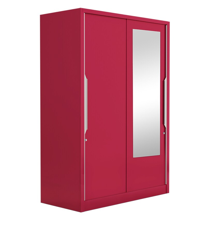 Buy Slide N Store Metal Sliding Door Wardrobe in Blush Red Finish with Mirror Online Sliding
