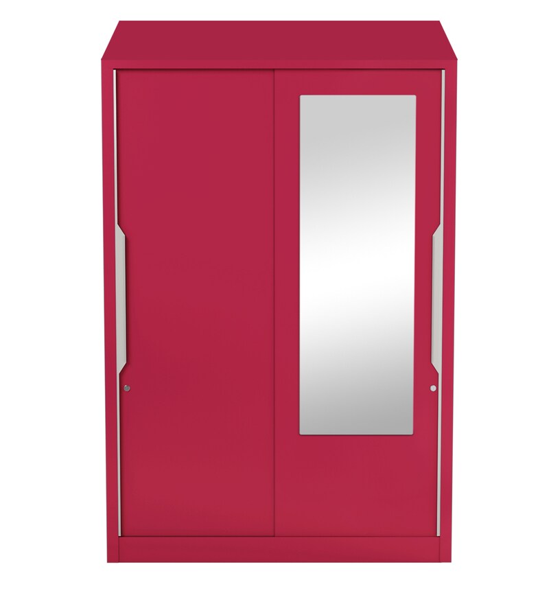 Buy Slide N Store Metal Sliding Door Wardrobe in Blush Red Finish with Mirror Online Sliding
