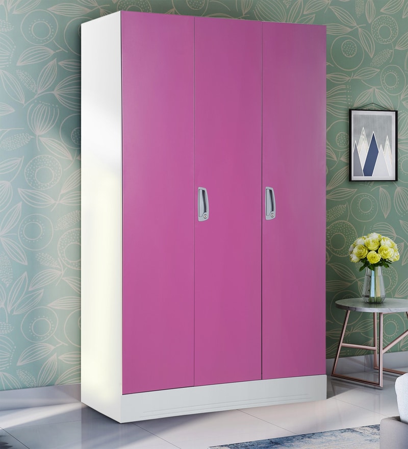 Slimline Three Door Wardrobe With Locker In Purple Color By Godrej Interio