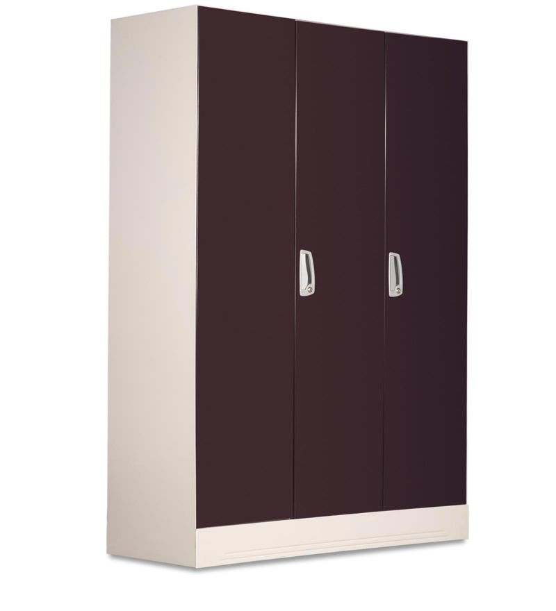Buy Slimline 3 Door Wardrobe with Locker in Wine Red Color by Godrej