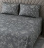 Slate Grey Floral 400 Tc Cotton Super King Size Bedsheet With 2 Pillow Covers