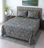 Slate Grey Floral 400 Tc Cotton Super King Size Bedsheet With 2 Pillow Covers