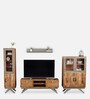 Slate TV Unit for TVs up to 43" With 2 Cabinets & 1 Wall Shelf In Teak Finish