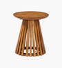 Slatted Solid Wood Side Table In Walnut Finish