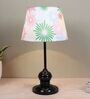 Sleek Spark Black Metal Table Lamp With Floral Print Satin Shade
