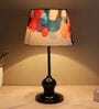 Sleek Spark Black Metal Table Lamp With Abstract Print Satin Shade