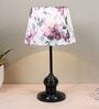 Sleek Spark Black Metal Table Lamp With Cobra Saffron Print Satin Shade