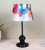 Sleek Spark Black Metal Table Lamp With Abstract Print Satin Shade
