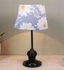 Sleek Spark Black Metal Table Lamp With Narcissue Floral Print Satin Shade