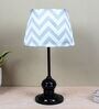 Sleek Spark Black Metal Table Lamp With Maze Print Satin Shade