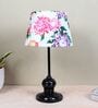 Sleek Spark Black Metal Table Lamp With Carnation Print Satin Shade