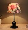 Sleek Spark Black Metal Table Lamp With Carnation Print Satin Shade