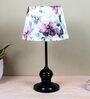Sleek Spark Black Metal Table Lamp With Cobra Saffron Print Satin Shade