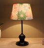 Sleek Spark Black Metal Table Lamp With Floral Print Satin Shade