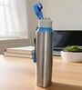 Blue Sleek Stainless Steel Fridge & Gym Bottle with Flip Top Cap & Strap, 700 ml
