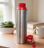 Red Sleek Stainless Steel Fridge & Gym Bottle with Flip Top Cap & Strap, 700 ml