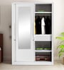 Slide Metal Sliding Door Wardrobe in Bond White Colour with Mirror