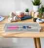Slim Rectangular Ecru White Metal Mesh Desk Organizer Tray