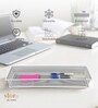 Slim Rectangular Ecru White Metal Mesh Desk Organizer Tray