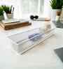 Slim Rectangular Ecru White Metal Mesh Desk Organizer Tray