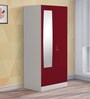 Slimline 2 Door Almirah with Mirror in Textured Ceremine Red Colour