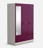 Slimline Metal 3 Door Almirah in Textured Purple Finish with Mirror,Locker & Hanger