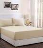 Beige Solid 200 TC 100% Cotton King Sized Bed Sheets with 2 Pillow Covers