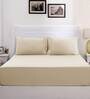 Beige Solid 200 TC 100% Cotton King Sized Bed Sheets with 2 Pillow Covers
