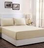 Beige Solid 200 TC 100% Cotton Single Bed Sized Bed Sheets With 1 Pillow Cover