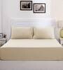 Beige Solid 200 TC 100% Cotton Single Bed Sized Bed Sheets With 1 Pillow Cover