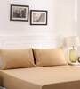 Beige Solid 200 TC 100% Cotton Single Bed Sized Fitted Bed Sheets with 2 Pillow Covers