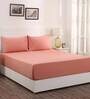 Peach Solid 200 TC 100% Cotton King Sized Bed Sheets with 2 Pillow Covers