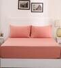Peach Solid 200 TC 100% Cotton King Sized Bed Sheets with 2 Pillow Covers