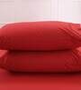 Red Solid 200 TC 100% Cotton Single Bed Sized Fitted Bed Sheets with 2 Pillow Covers