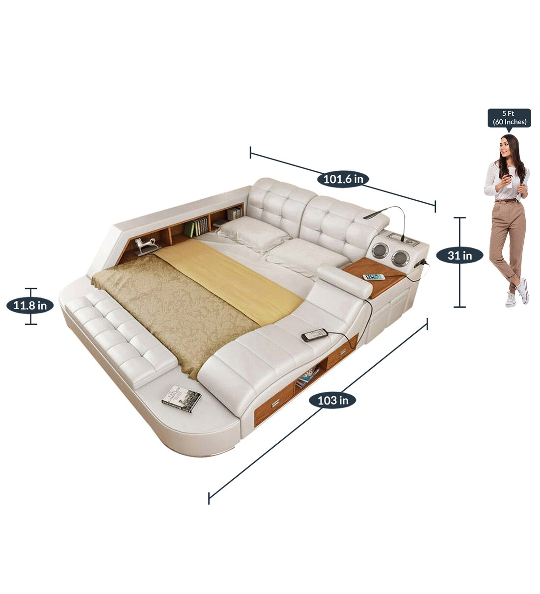 CASA MODERNA Ultimate Smart Bed with Massager Brown 