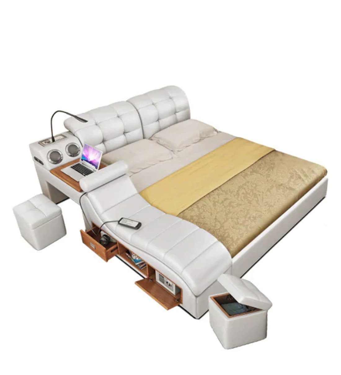 Smart King Size Modern Bed with Integrated Massager in White Colour by Casa  Moderna