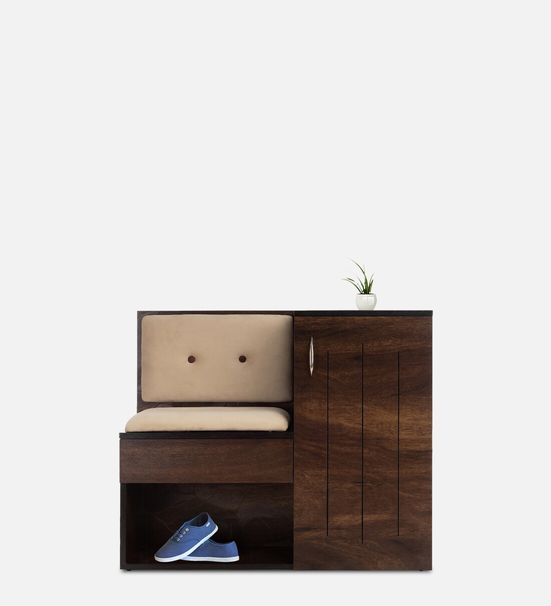 Buy Smiley Shoe Rack with Seating in Walnut Finish Online Shoe Rack