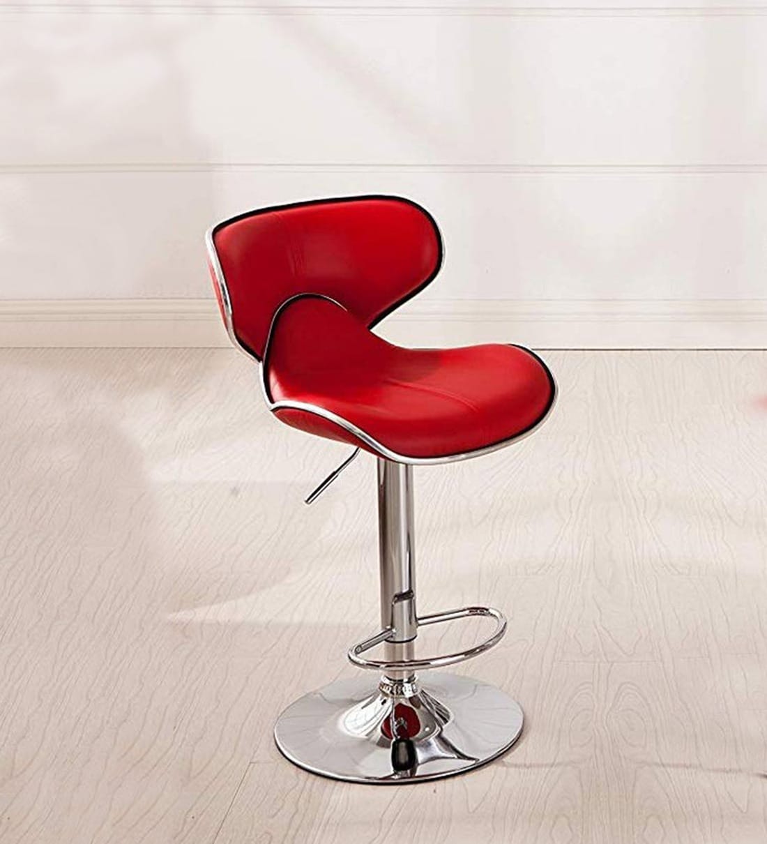 Buy Smily Adjustable Swivel Bar Stool (Set of 2) in Red Colour by