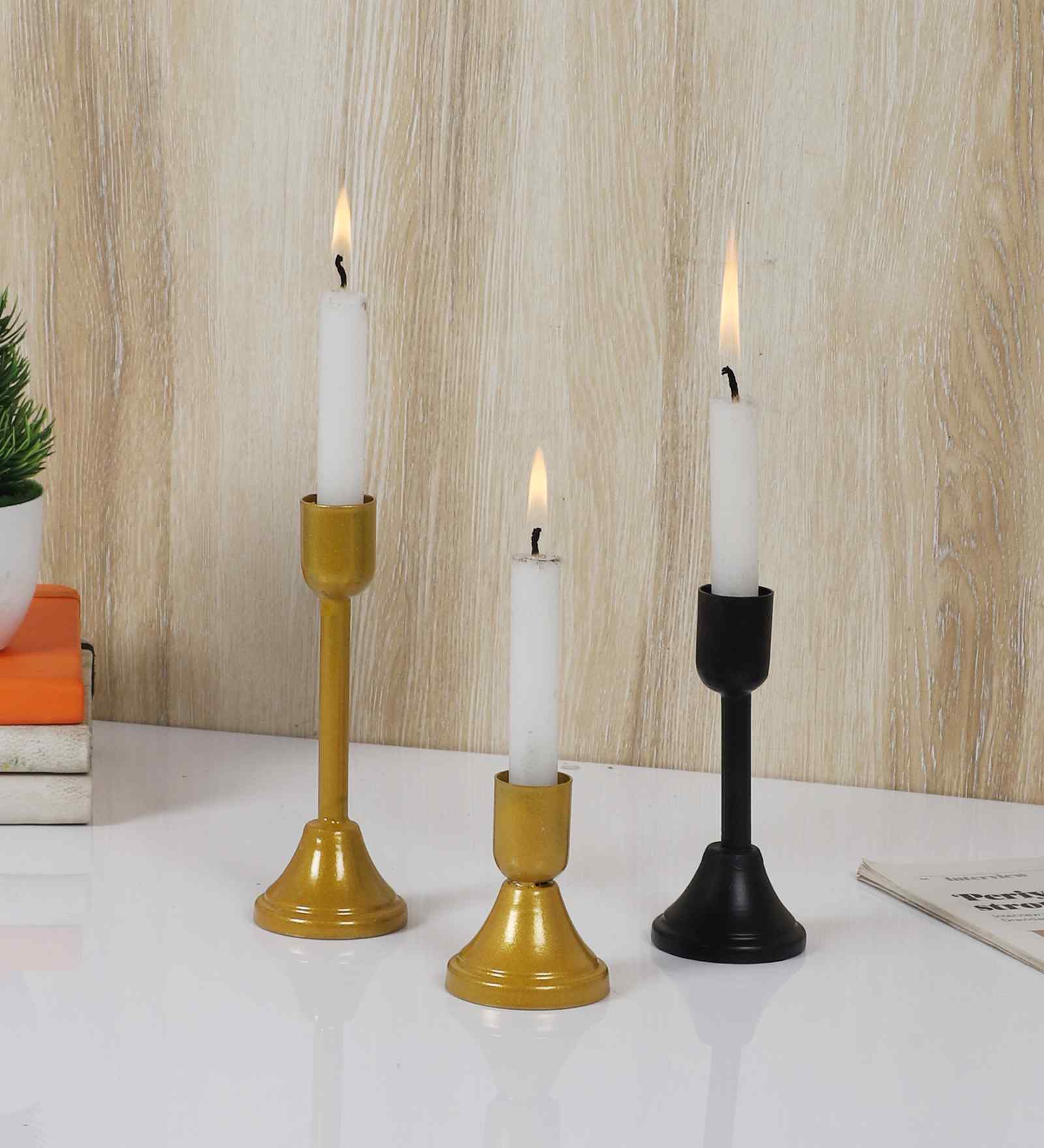 Small Black & Gold Candle Stand Set of 3