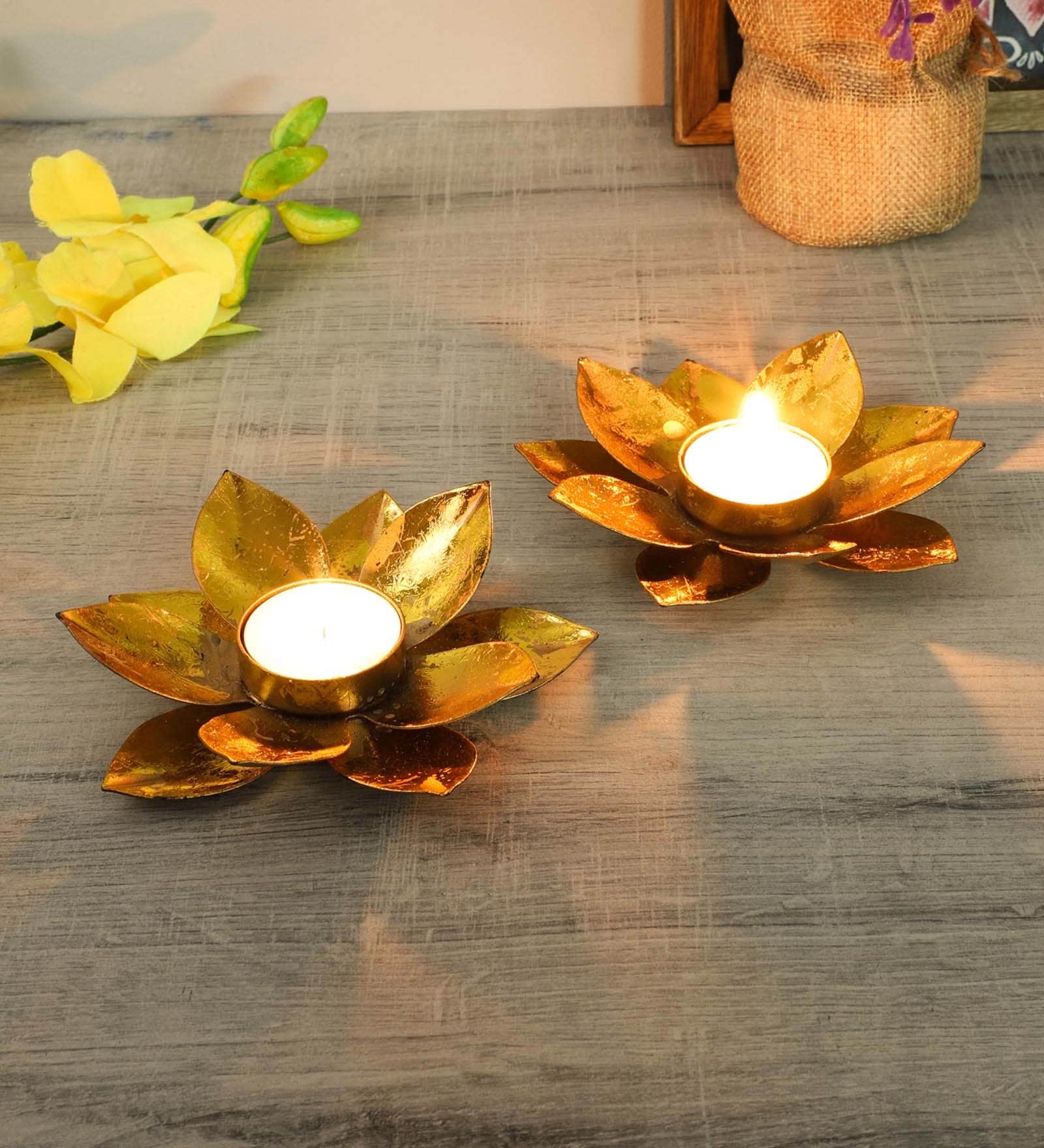 Small Flower Lotus Tealight Holder Set of 2