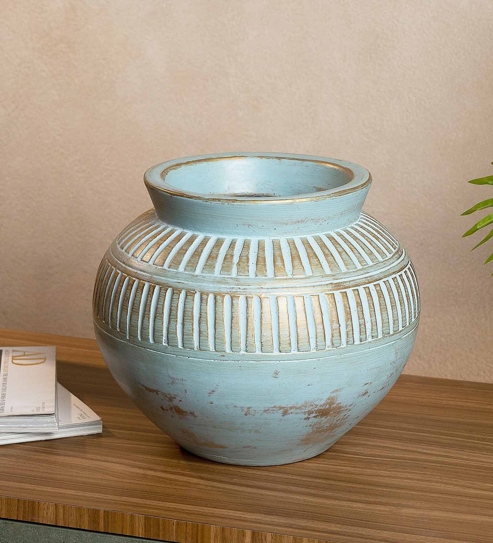 (1Pc) Blue Terracotta Vase For Table Decor