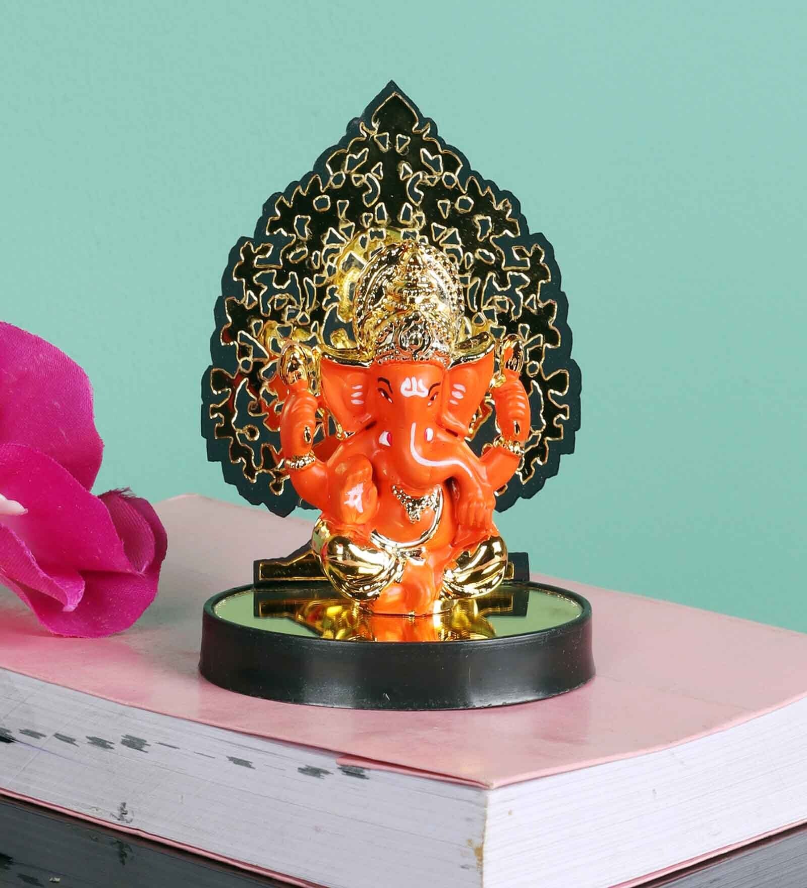 Small Ganapati Orange Polyresin Idol