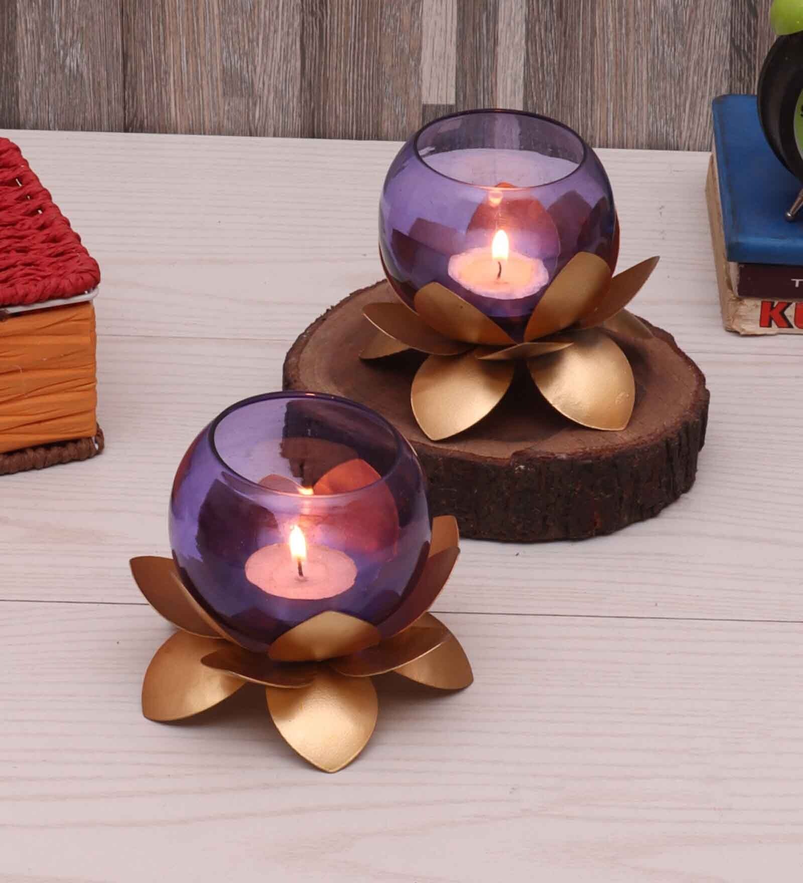 Small Glass Lotus Purple Set of 2