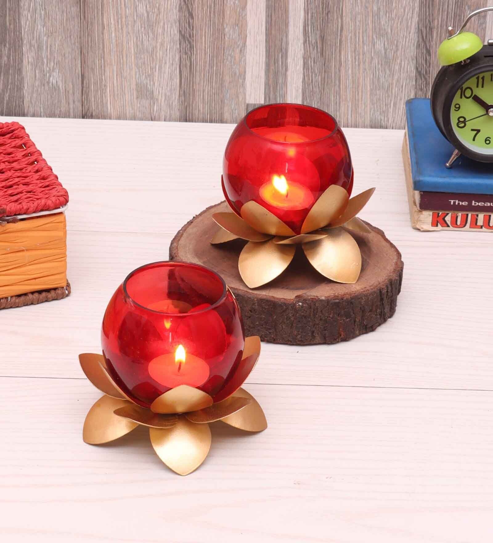 Small Glass Lotus Red Set of 2